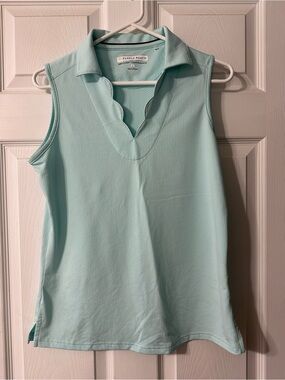 Pebble Beach Sleeveless Scallop Collar Tank - Aqua